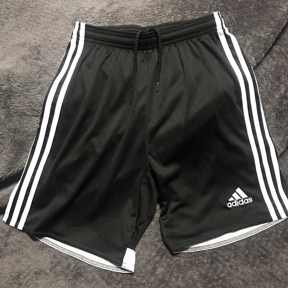 Mens Adidas shorts- black with white stripes
